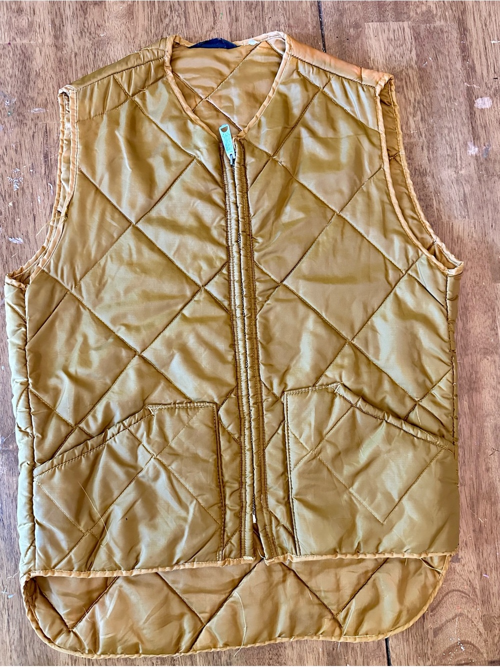 70s Men’s Quilted Sleeveless Vest - Mustard Yellow with Pockets